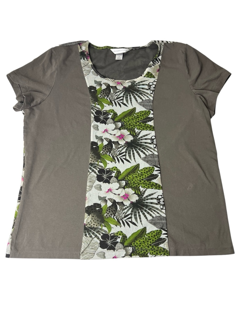 Christopher & Banks XL Womens Hawaiian Floral Tee W/ Mesh Paneling